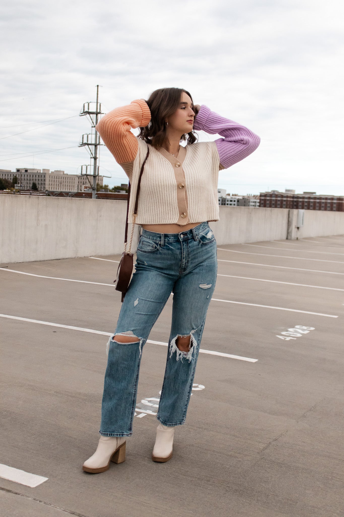 Color Blocked Cropped Sweater