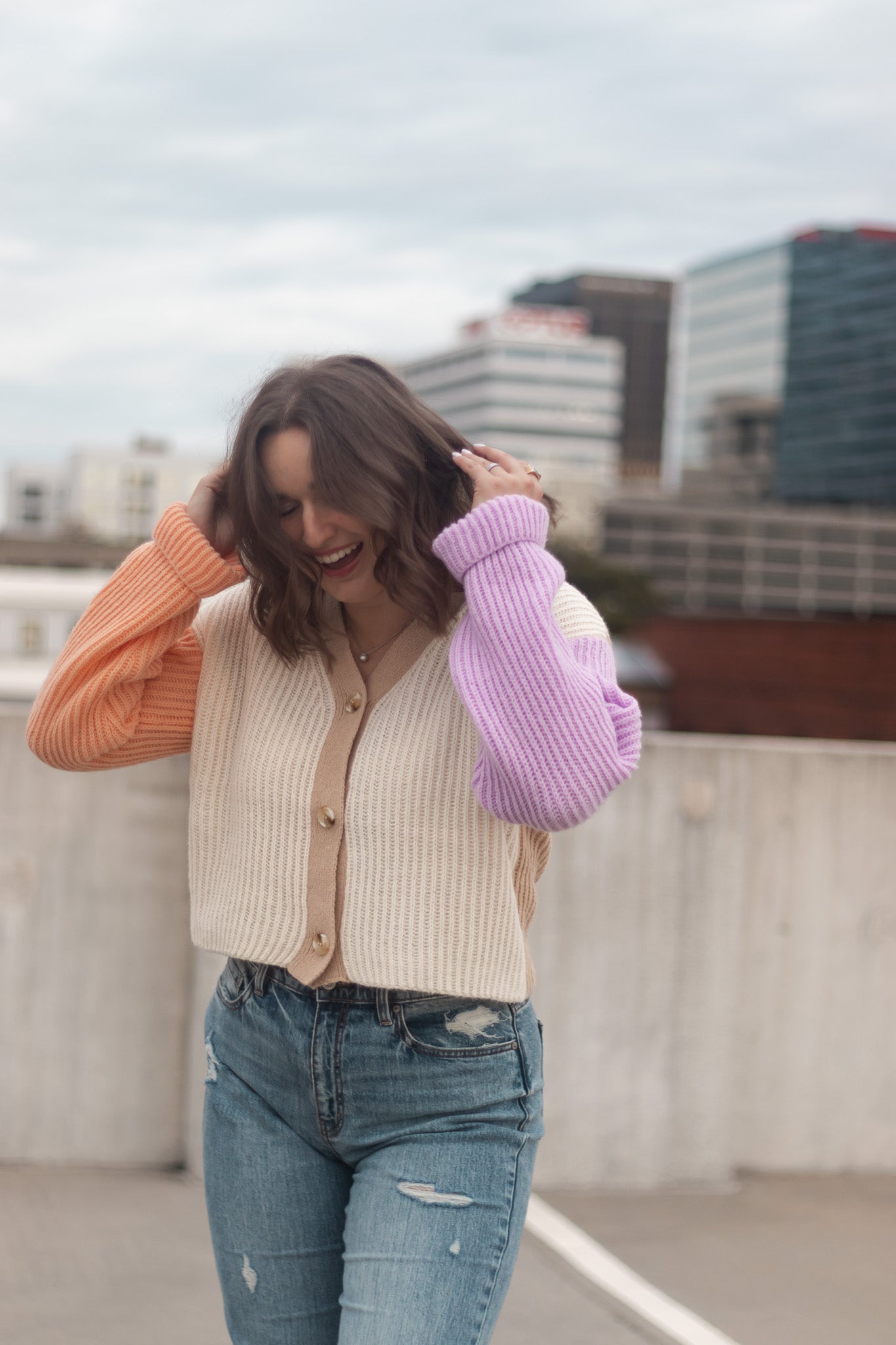 Color Blocked Cropped Sweater