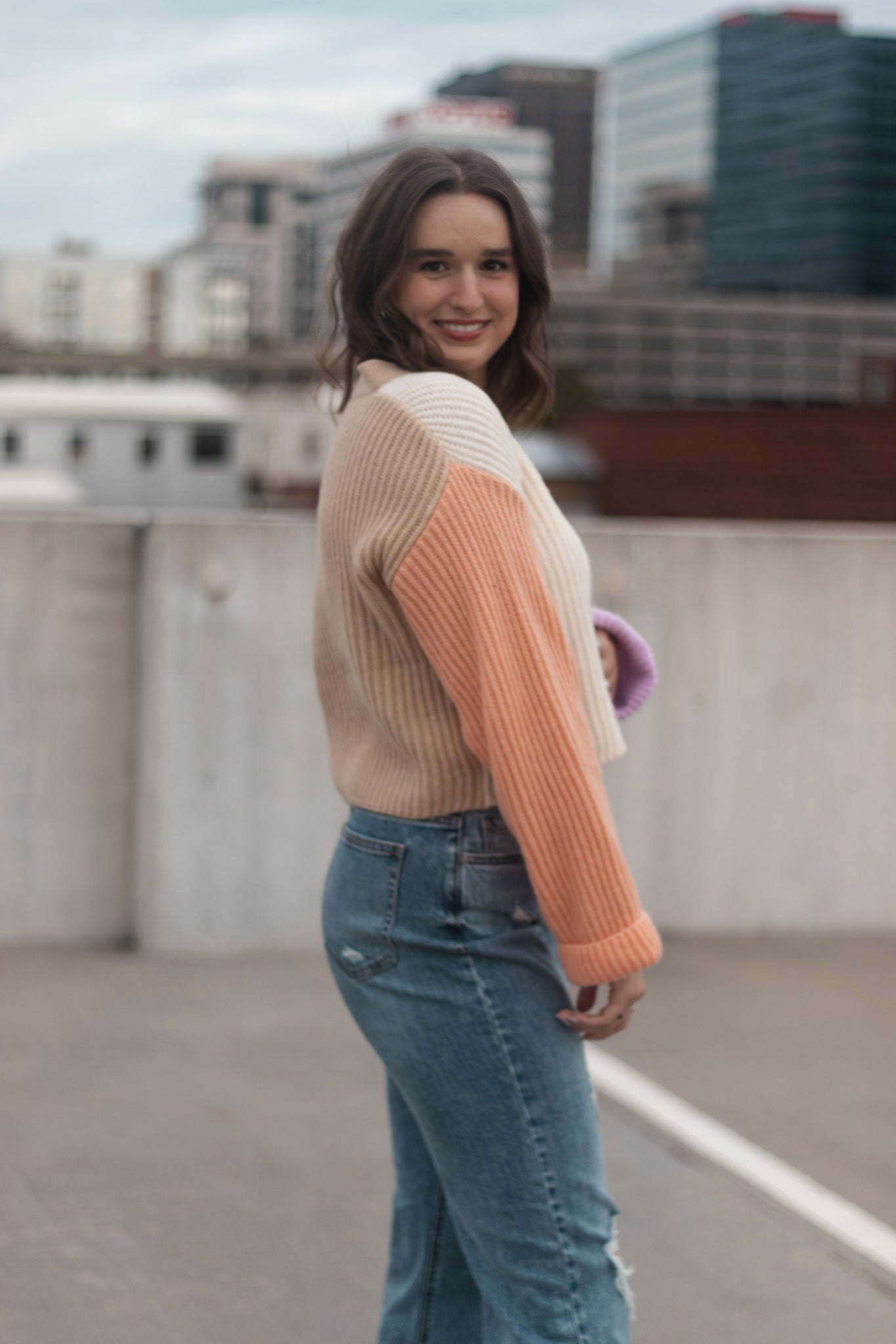Color Blocked Cropped Sweater