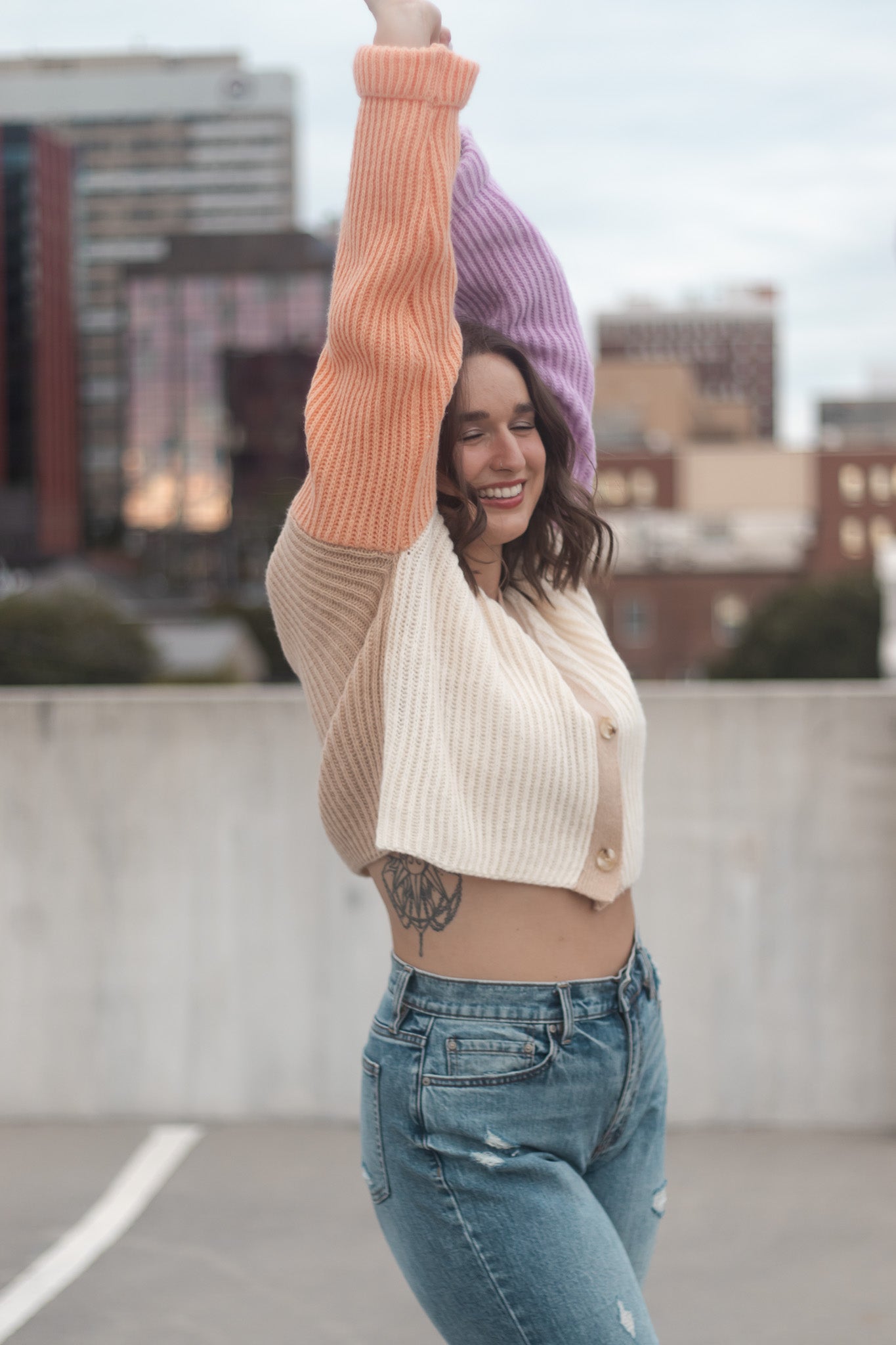 Color Blocked Cropped Sweater