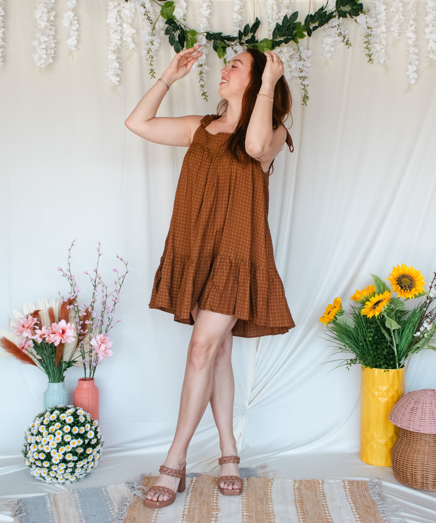 Brown Shoulder Tie Dress