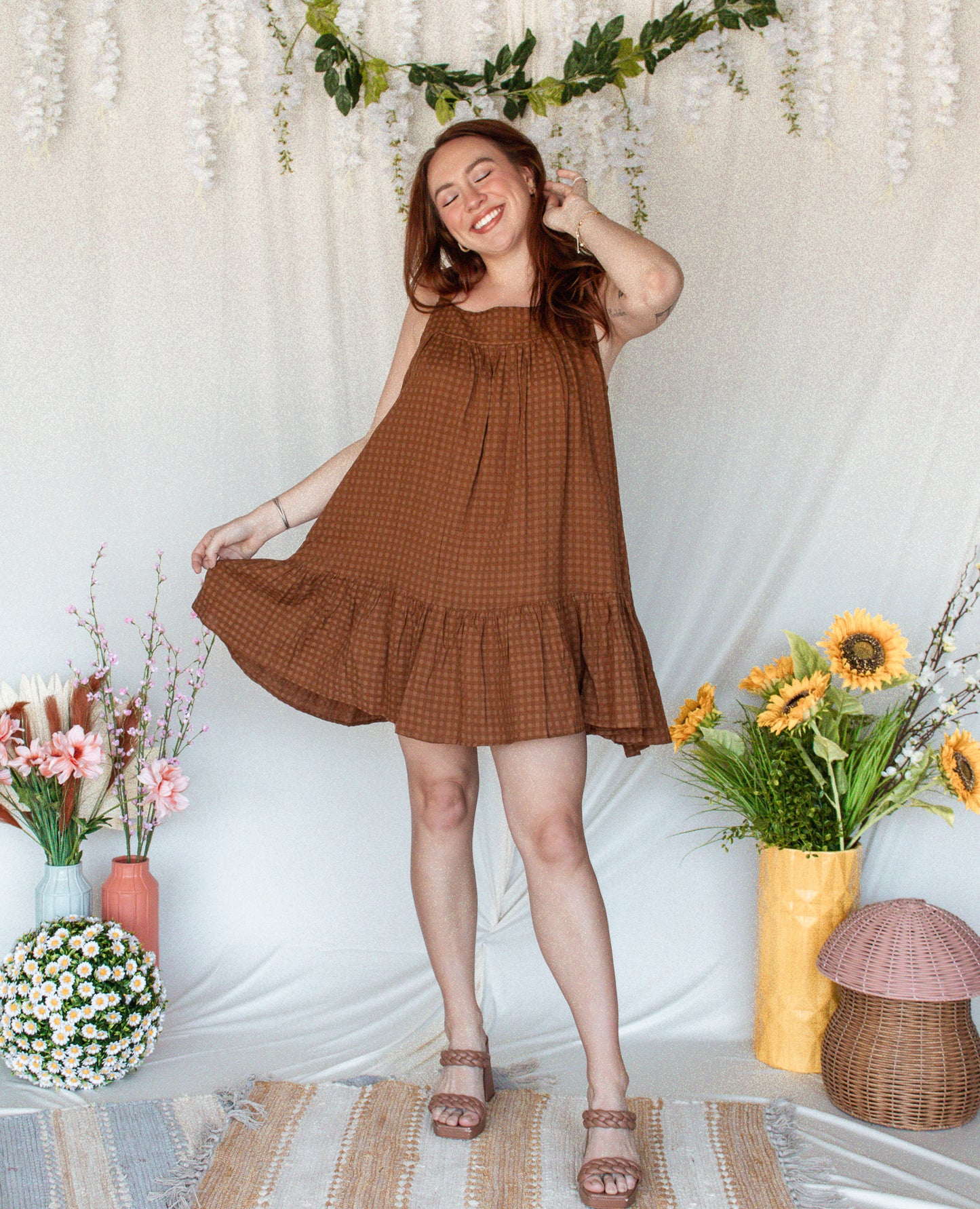 Brown Shoulder Tie Dress