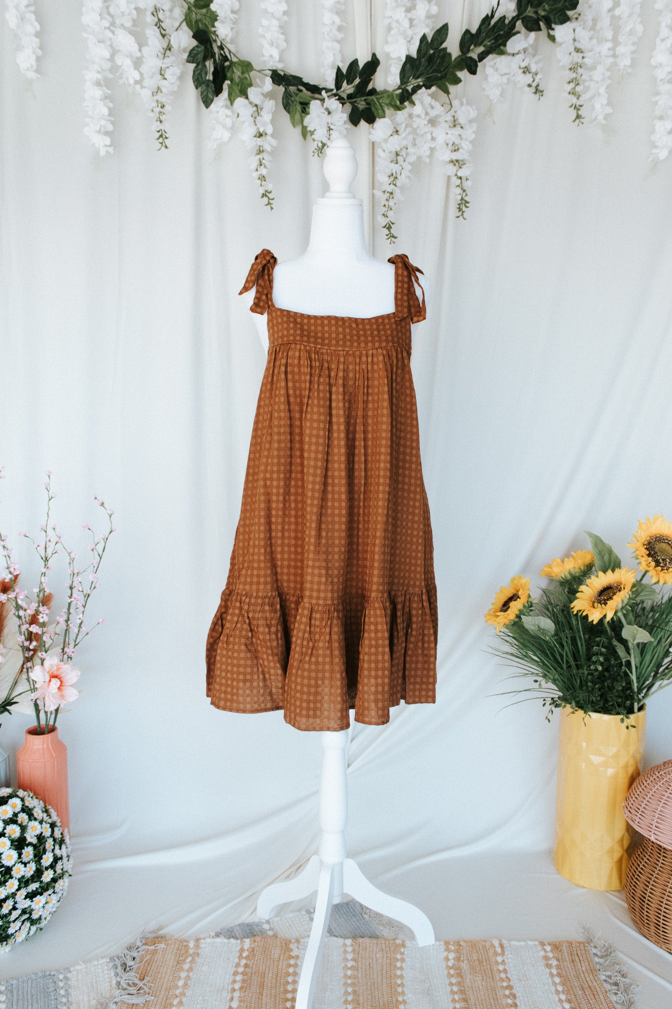 Brown Shoulder Tie Dress
