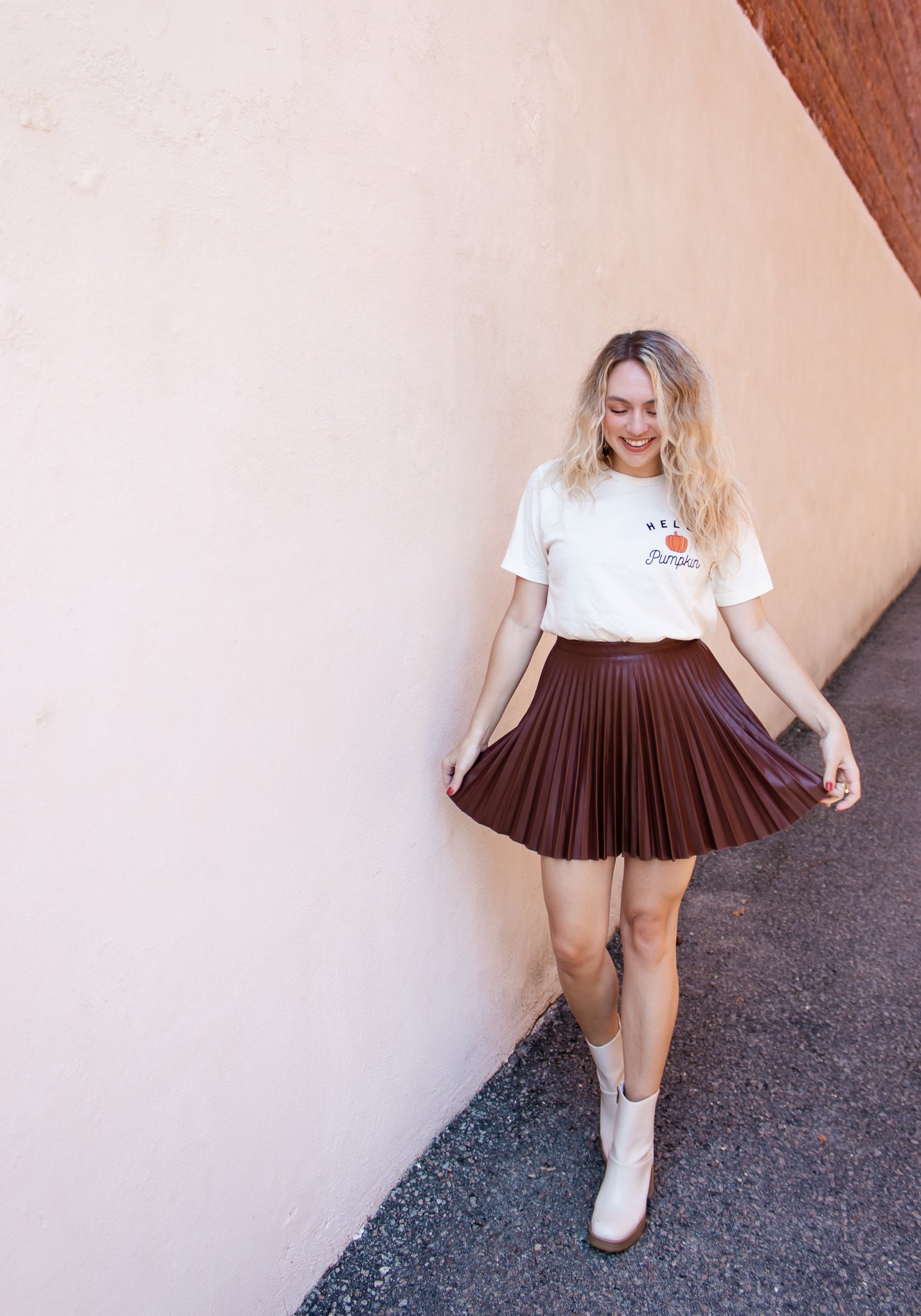 Faux Leather Pleated Skirt