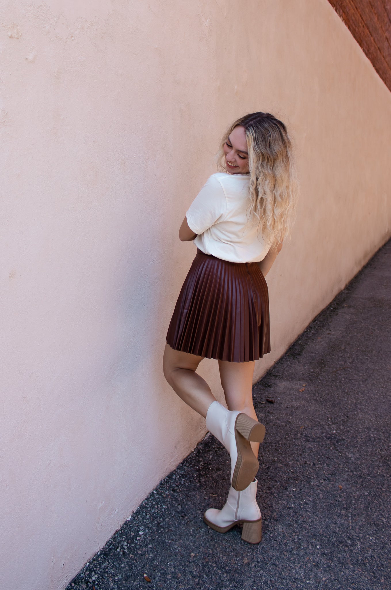 Faux Leather Pleated Skirt