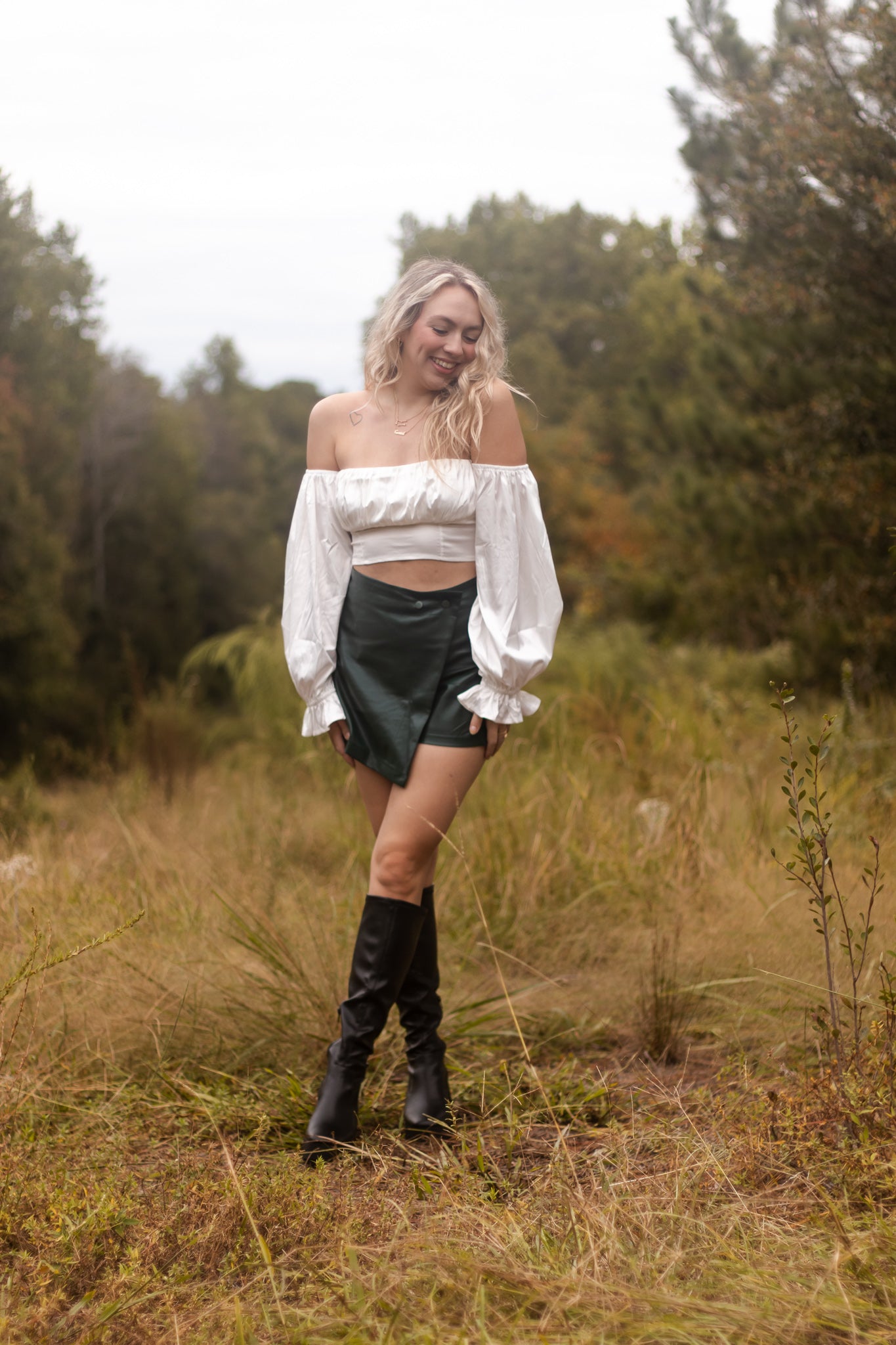 White Satin Off-The-Shoulder Crop Top