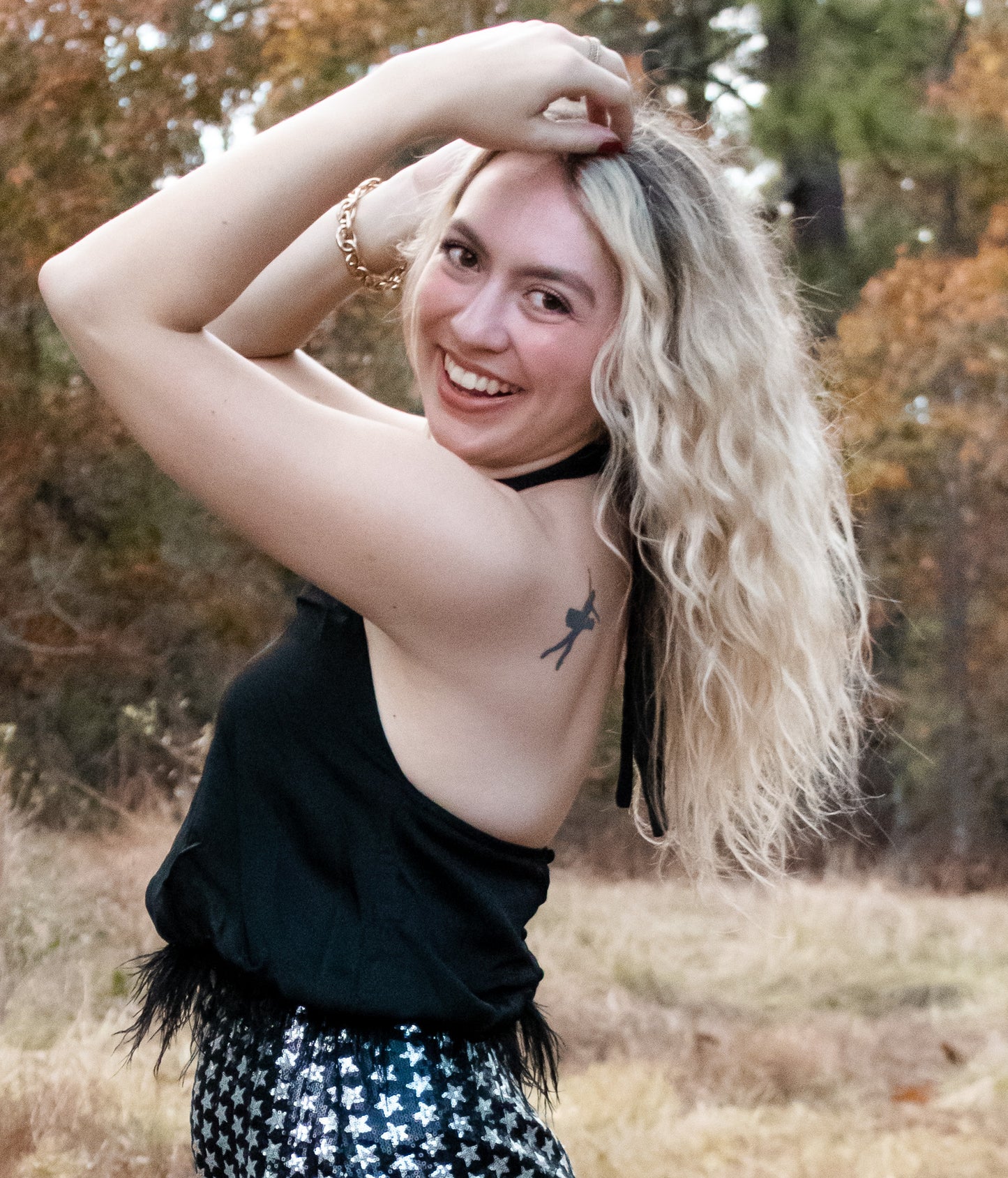 Black Feather Halter Top