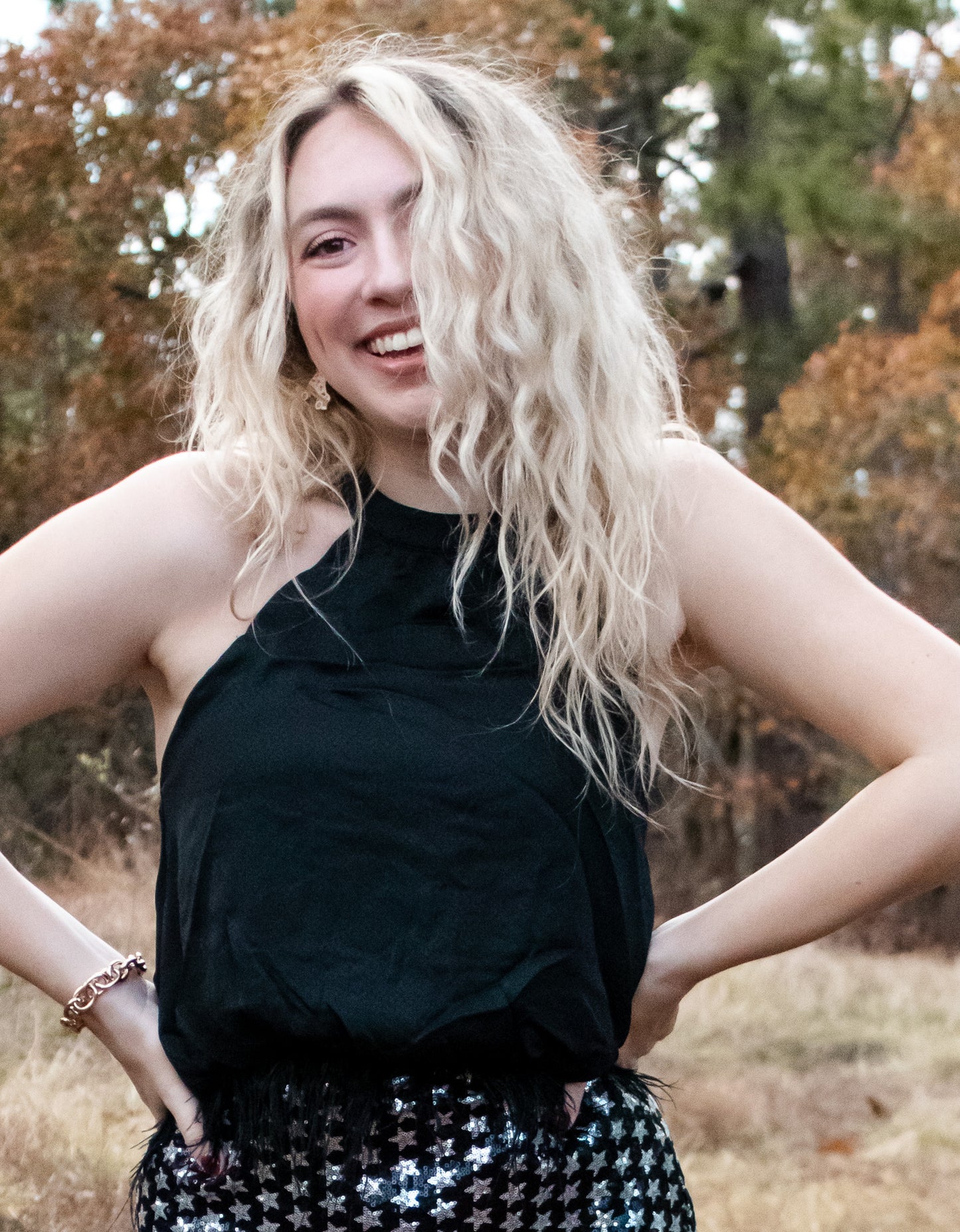 Black Feather Halter Top