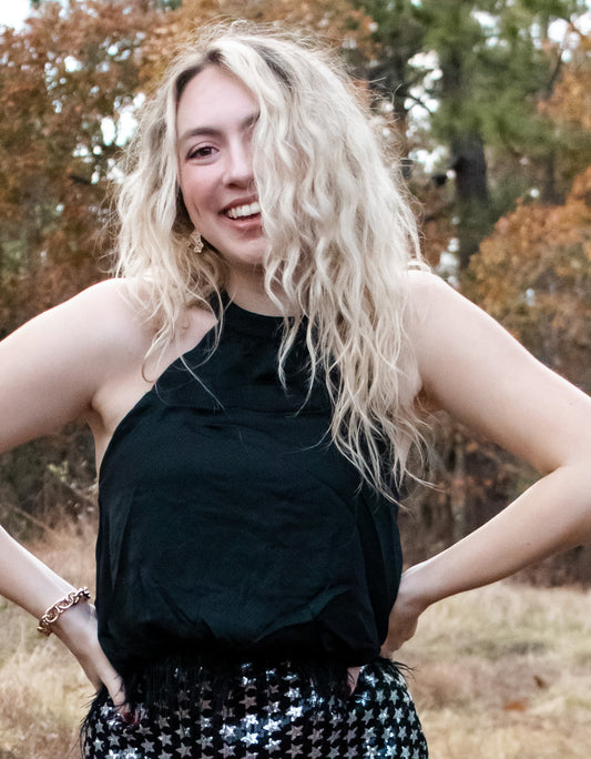 Black Feather Halter Top