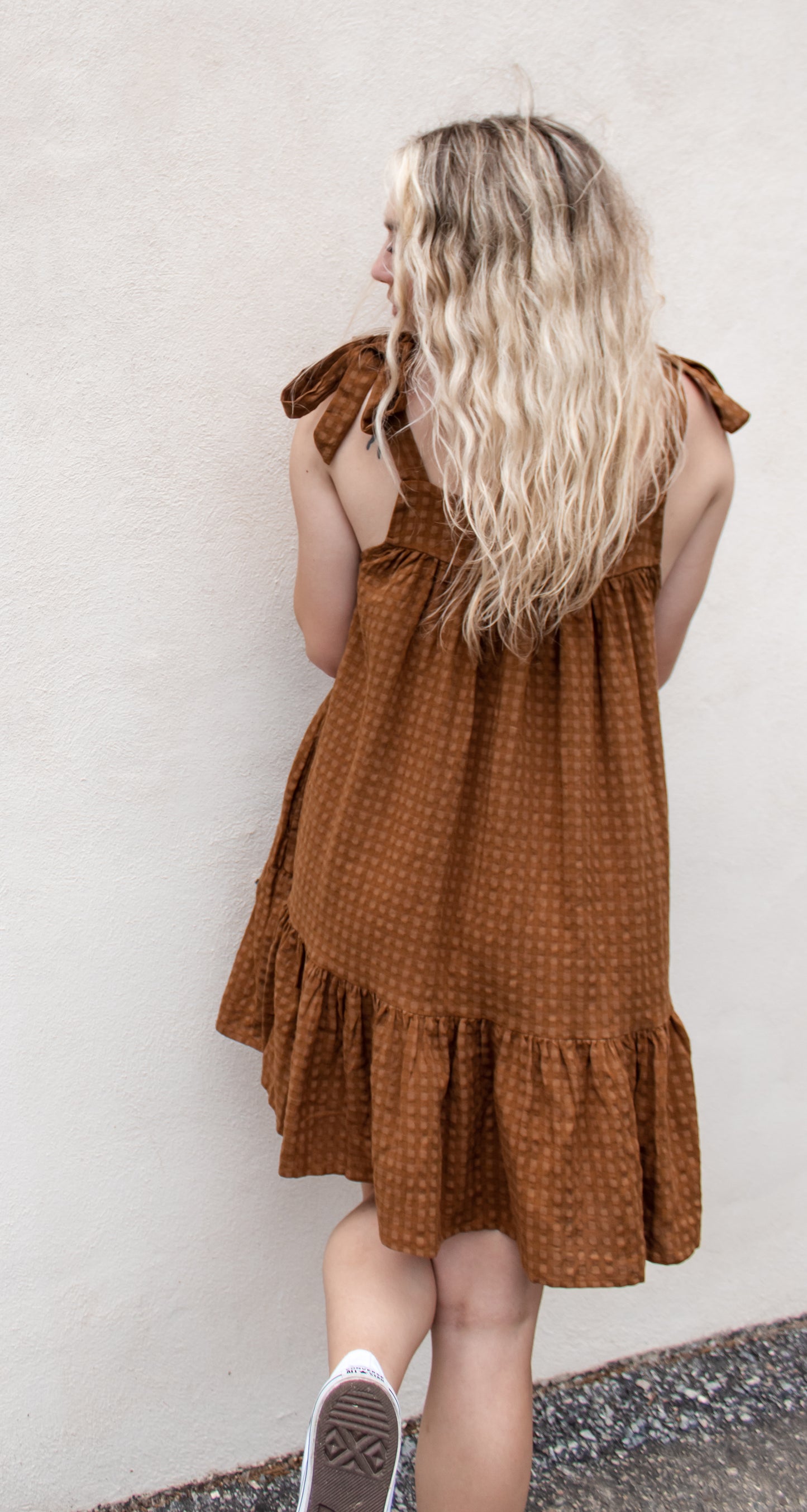 Brown Shoulder Tie Dress