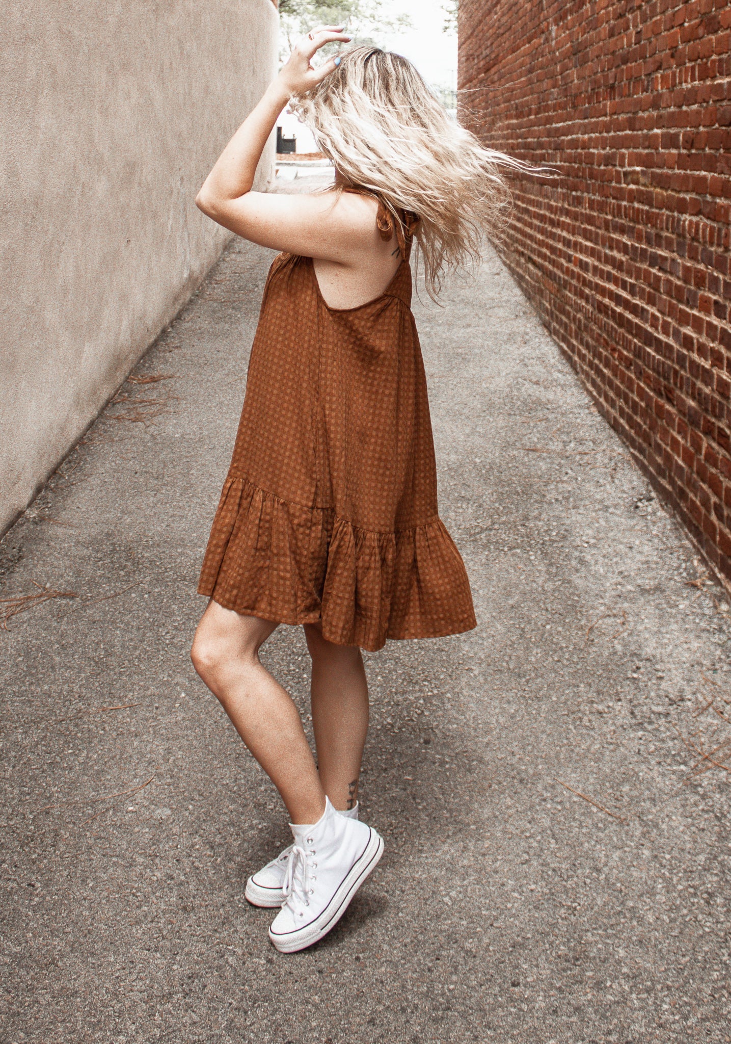 Brown Shoulder Tie Dress