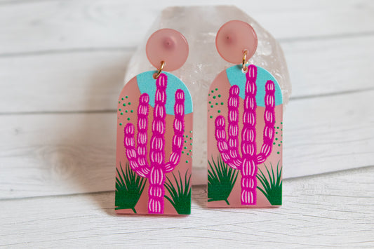 Pink Cactus Earrings